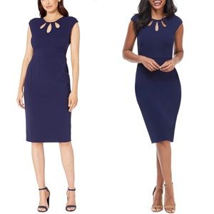 MAGGY LONDON TEARDROP JEWEL NECK SCUBA CREPE DRESS